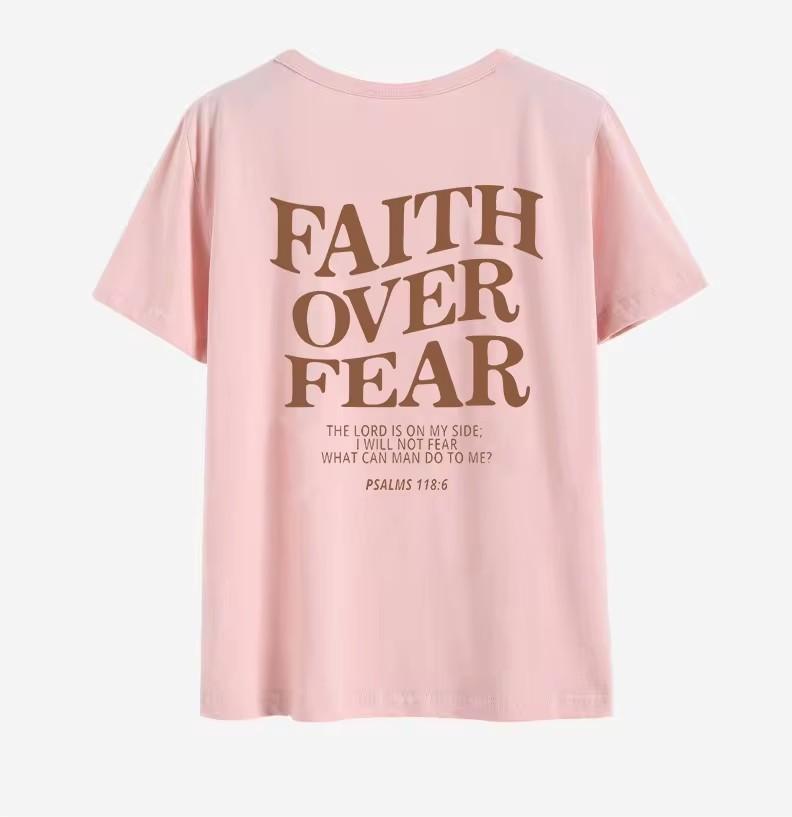 FAITH OVER FEAR T-Shirt W Za Dużym Rozmiarze Chrześcijańskiej Luźnej Koszulki Damskiej Modnej, Bawełnianej Bluzki Estetycznej