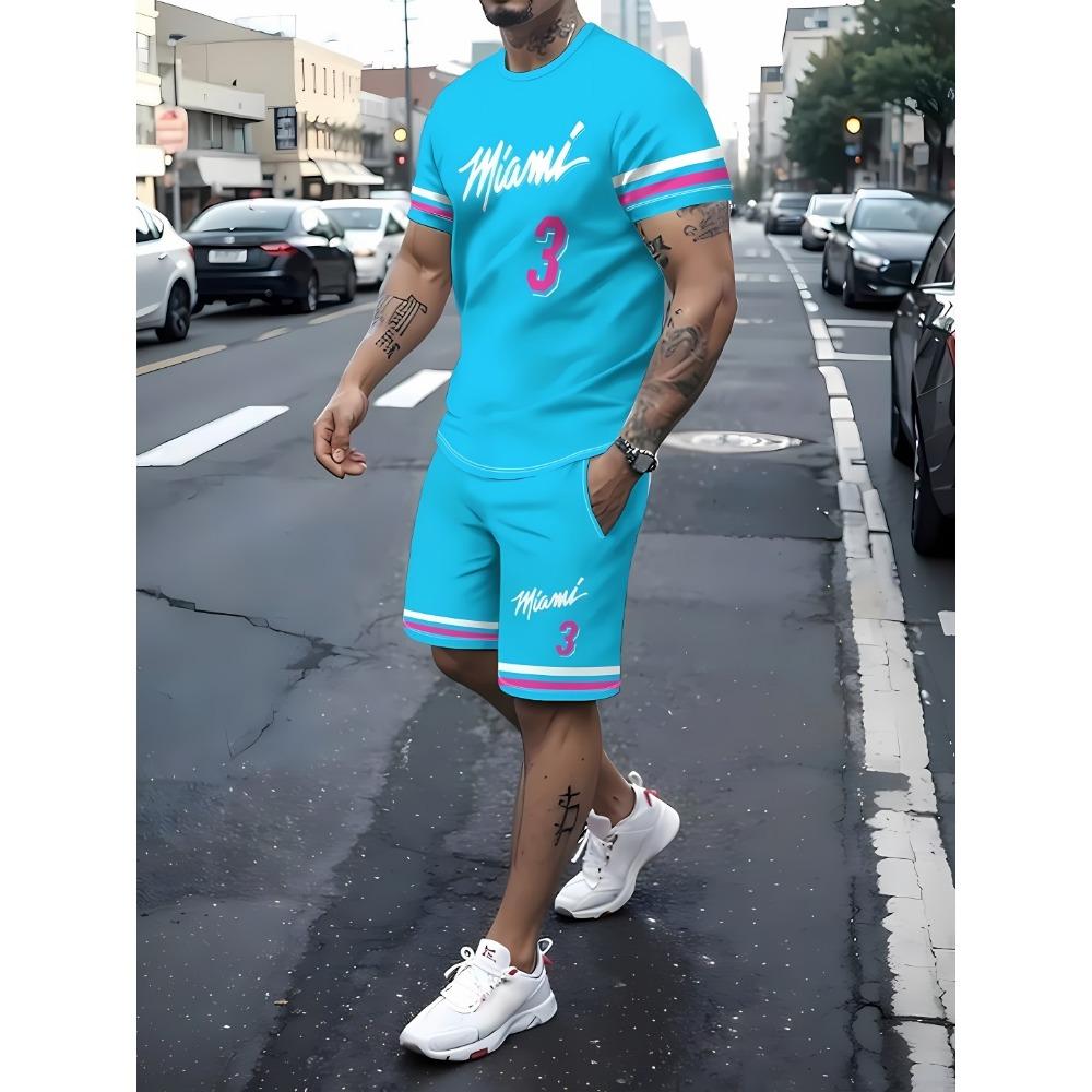 2025 Men s Summer New Casual Breathable Short Sleeved T-shirt Shorts Set Casual Sports Set Two-piece Set S