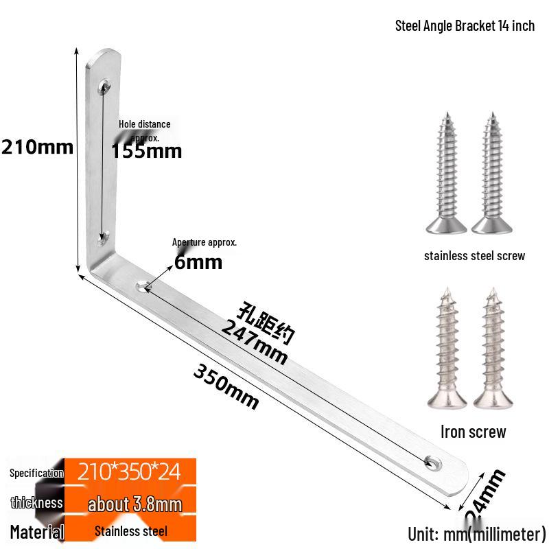 Thickened Stainless Steel 90° L-Shaped Bracket for Furniture and Shelves