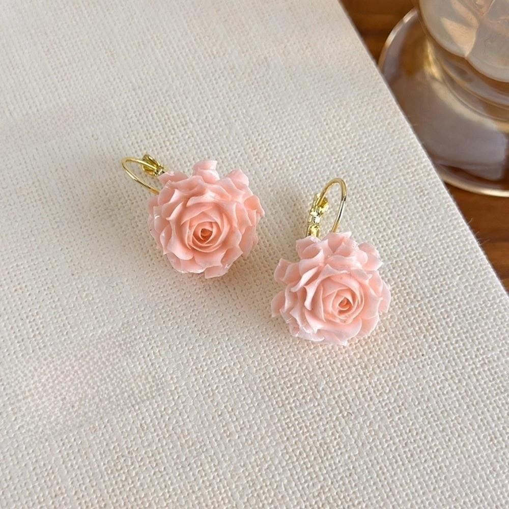 Sweet Artificial Rose Earrings Resin Retro Preserved Flower Earrings Unique Delicate Craftsmanship Romantic Ear Hooks