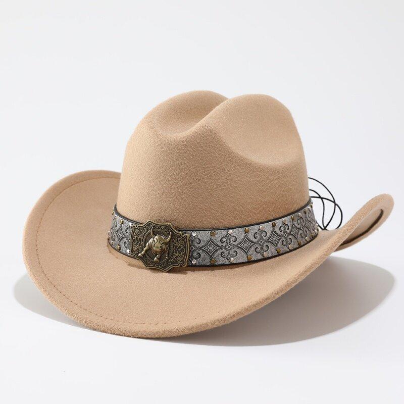 Popular European and American style imitation woolen big-brimmed top hat, men's and women's classic fashion western cowboy hat