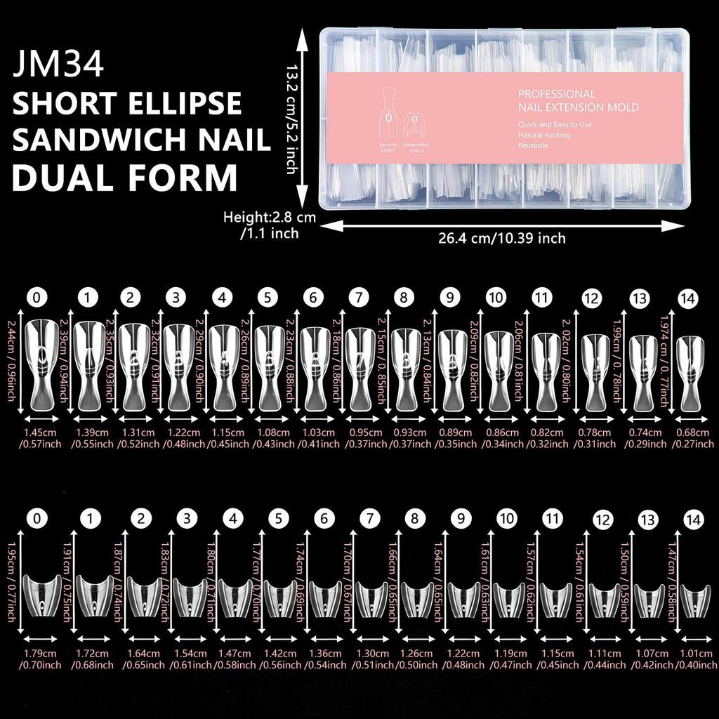 240-Piece Reusable Dual Form Sandwich Nail Molds for Quick Short Oval Nail Extensions