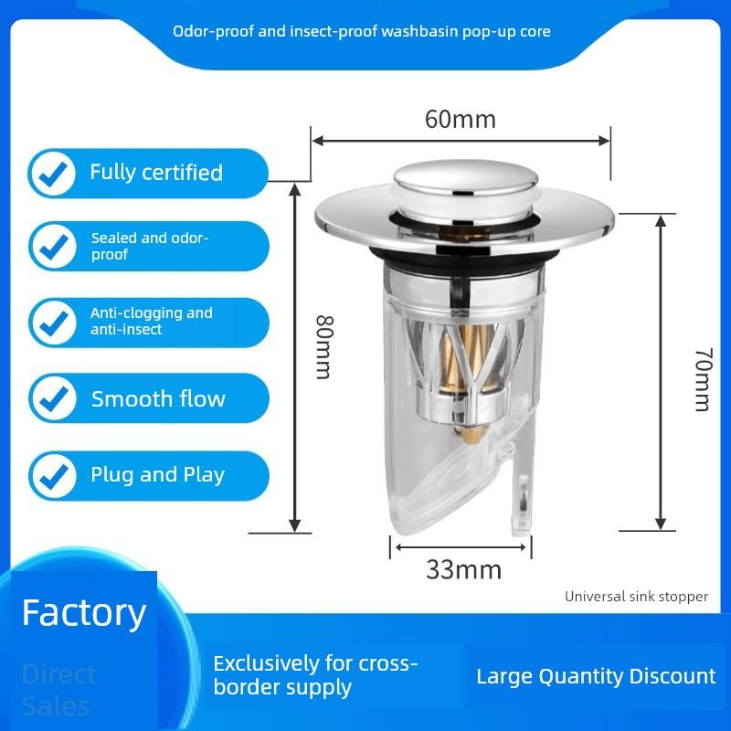 Press-Type Anti-Odor Drain Stopper for Washbasin, Universal Bounce Core Drain Filter for Washbasin