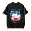 American Flag Lips Print Casual Trendy Short Sleeve T-Shirt Pure Cotton T-shirt