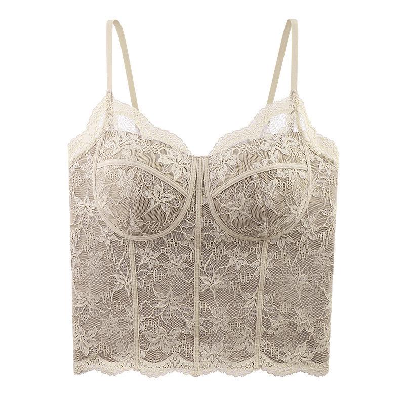 Осенне-зимний женский топ-камисоль с французским кружевным кантом и встроенным бюстгальтером – для ношения поверх или как базовый слой. XL бежевый
