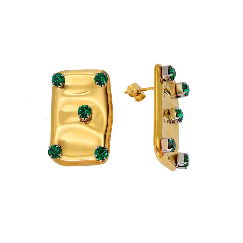 Exaggerated French Rhinestone Gold Square Geometric Earrings