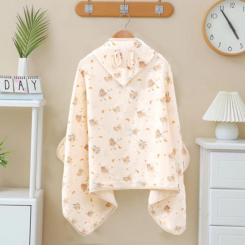 Beige Children'S Hooded Bath Towel Four-Layer Cotton Gauze Cape Bath Towel Soft Absorbent Baby Bath Robe