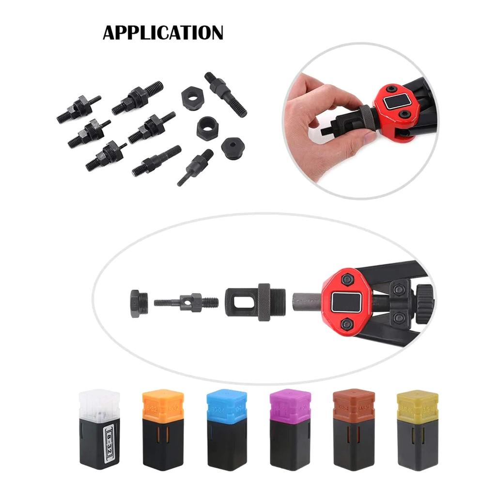 Hand Rivet Nut Tool Kit Hand Blind Riveter with 6Pcs Rivet Nuts Rivet Nut Gun Riveting Tools and Nose Pieces