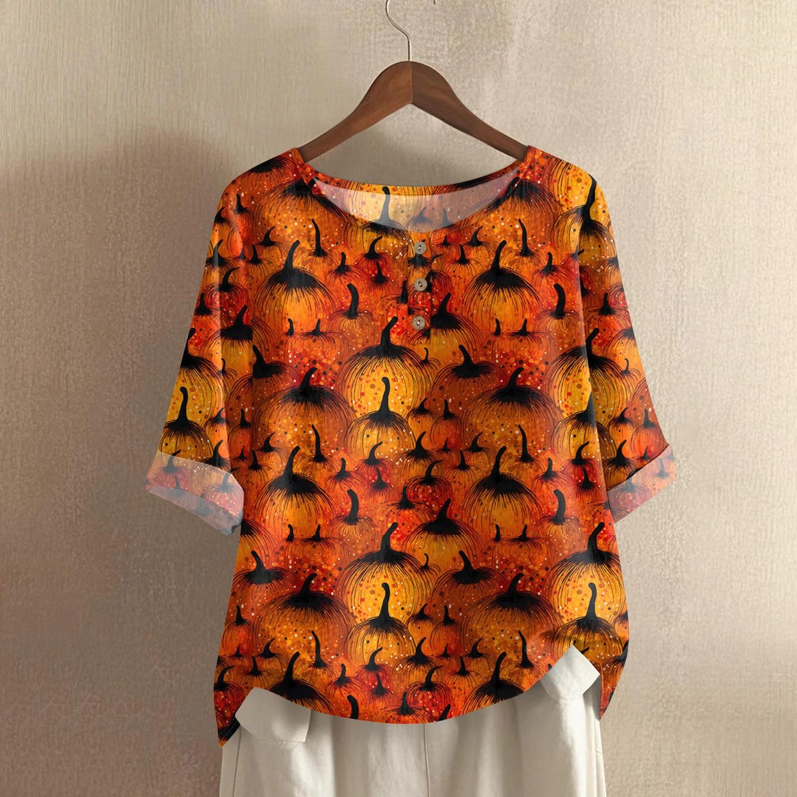 

Женская модная и повседневная рубашка с полурукавом, круглым вырезом и принтом, блузка, топ XL шафрановый