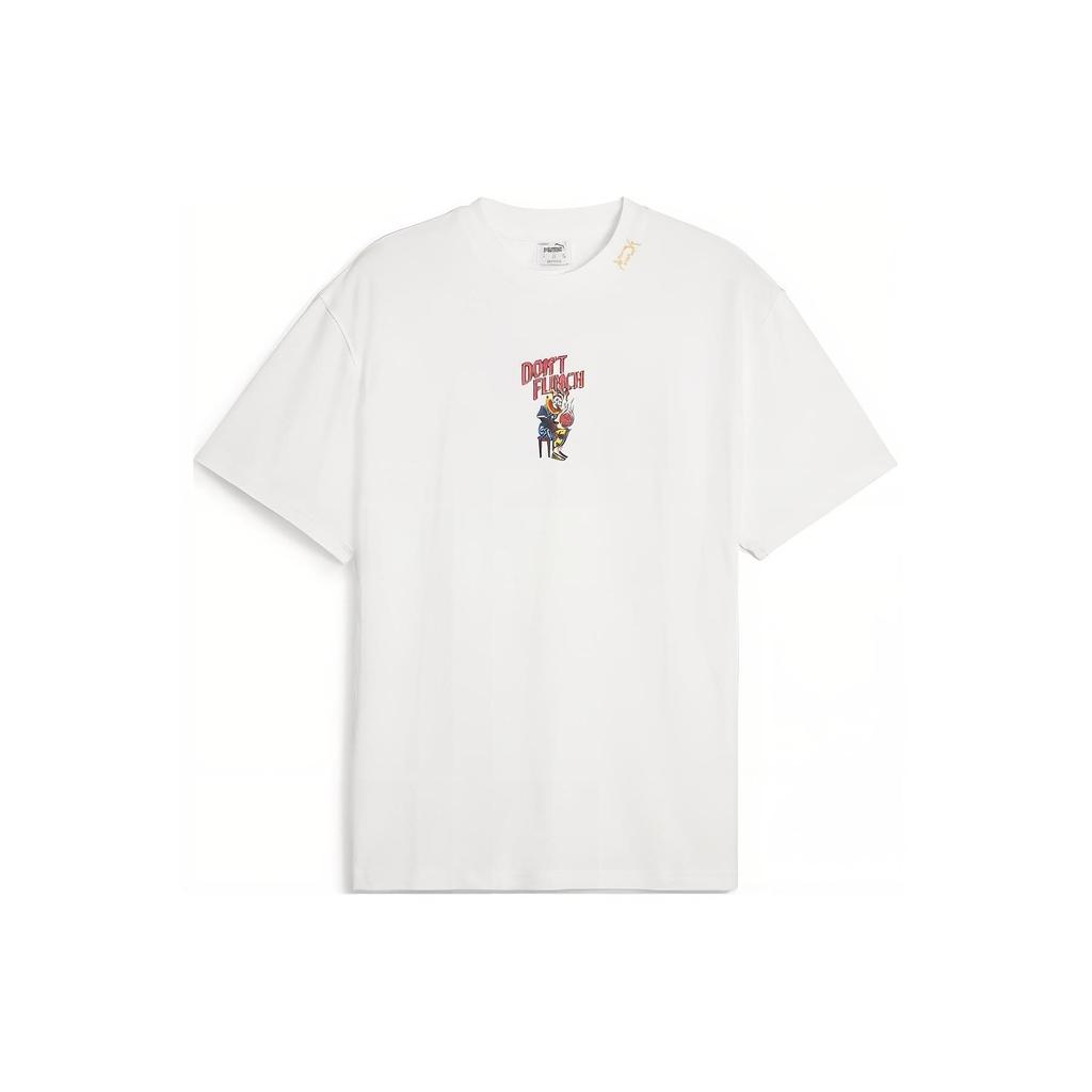 Puma Basketball Series Letter Print Crew Neck Pullover Comfortable Casual Short Sleeve T-Shirt Men T-Shirts White 624748-01