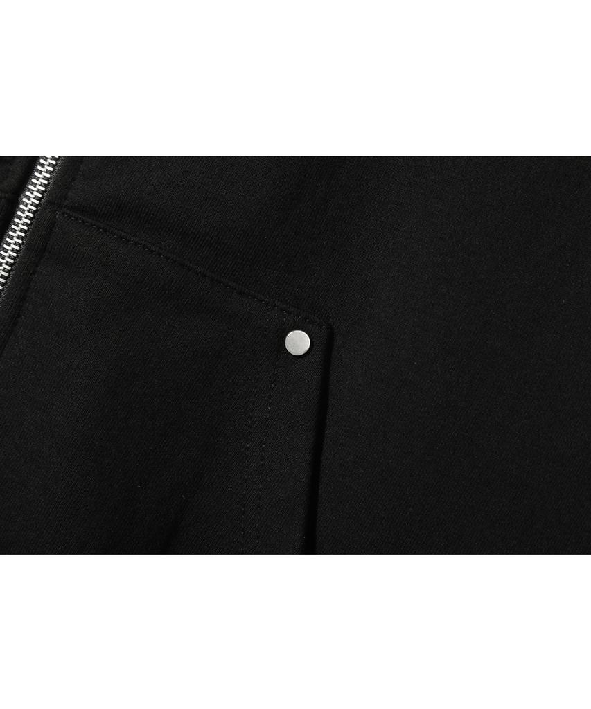 Basemoment Rivet Crop Zip-Up Hoodie (Heavyweight) Black