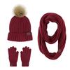 New product winter adult women's hairball knitted hat scarf gloves three-piece outdoor warm scarf set