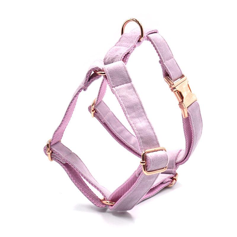 Engravable Lilac Velvet Rose Gold Pet Harness & Leash Set M