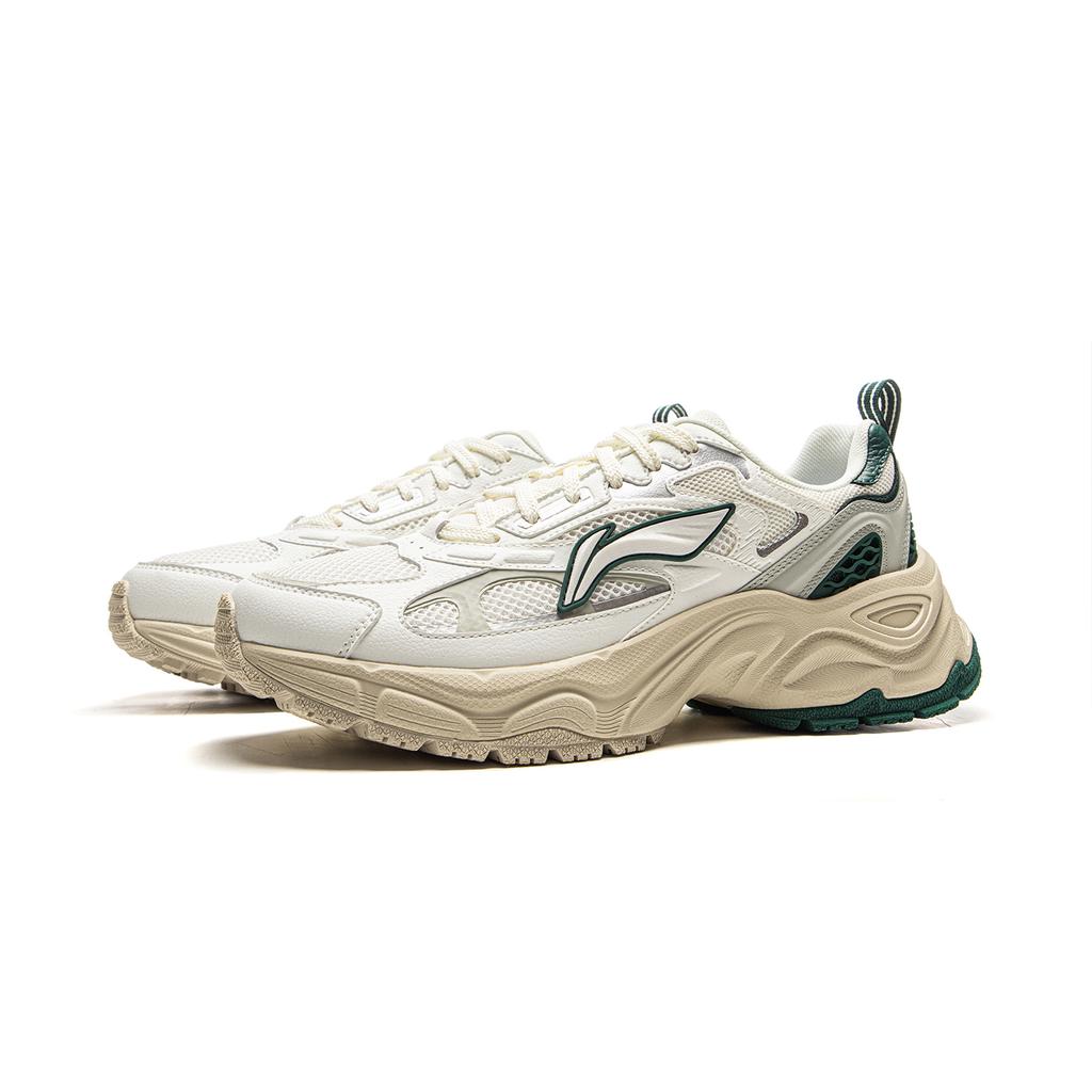 New LiNing Star Ring Cushioning, Slip Resistant, Abrasion Resistant, Breathable Low Top Casual Shoes Men's White Green AGCV111-1