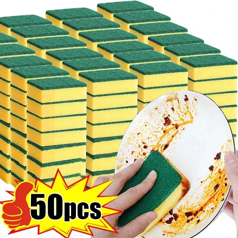 50/1pcs Double-sided Cleaning Sponges Kitchen Pot Pan Stain Grease Clean Brushes Highly Absorbent Thickened Sponge Cleaner Tools