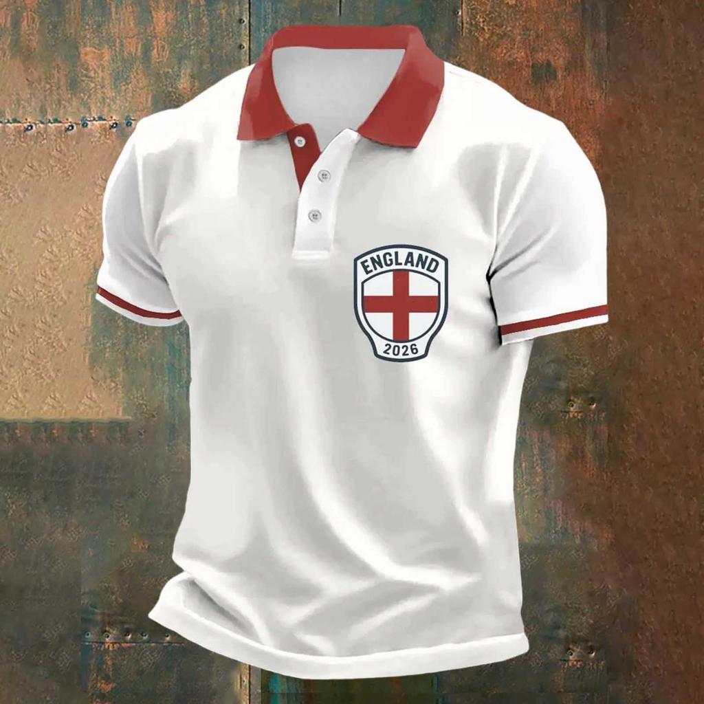 Camiseta Polo Clásica para Hombre con Estampado de Fútbol de Inglaterra Manga Corta Cuello de Botón Corte Casual Ropa de Fútbol para Aficionados