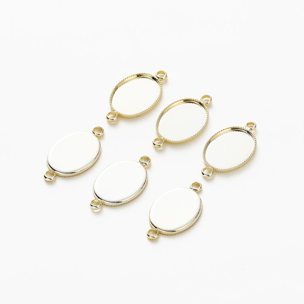 

10pcs 14K 18K Gold Plated Cabochon With Double Hole Pendant Base Blank Tray Bezel DIY Handmade Pendant Jewelry Making Findings 8 x 10mm