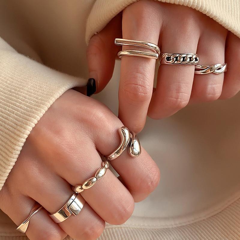 Minimalist Unique Womens Silver Ring With Elegant Geometric Shape Adjustable Size