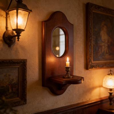 Wall Mirror with Shelf, Multi-Functional Vintage Wall Decor, Solid Wood Candle Holder Rack Decorative Hanging Mirror