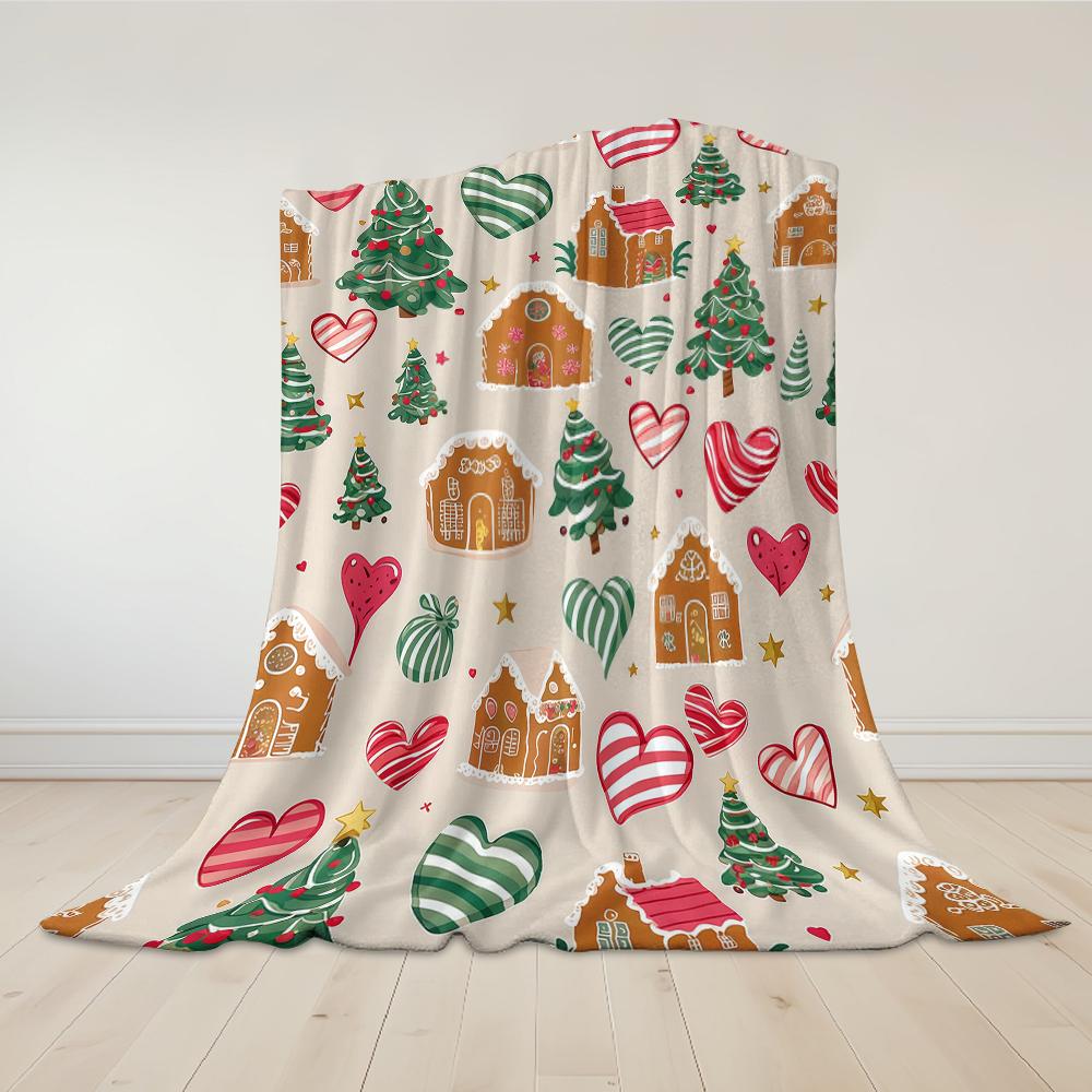 Christmas Gingerbread Pattern Flannel Blanket Warm Soft Halloween Christmas Couch Warm Cozy Decorative Decor Gift For All Season