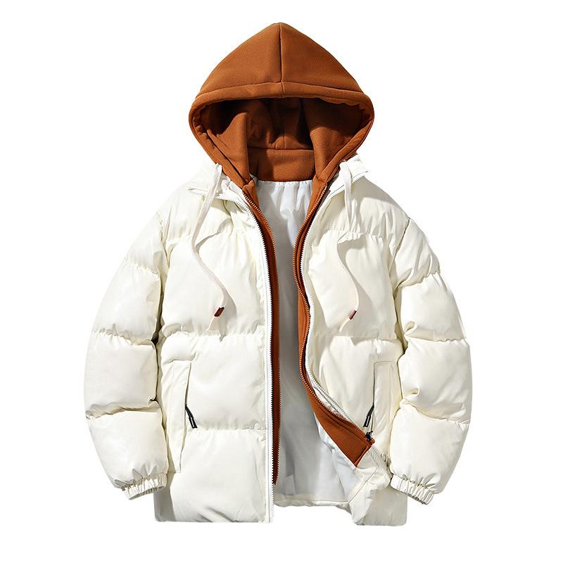 New winter cotton-padded clothes men's trend loose hooded thickened fake two-piece cotton-padded clothes to keep warm teenagers cotton-padded jacket