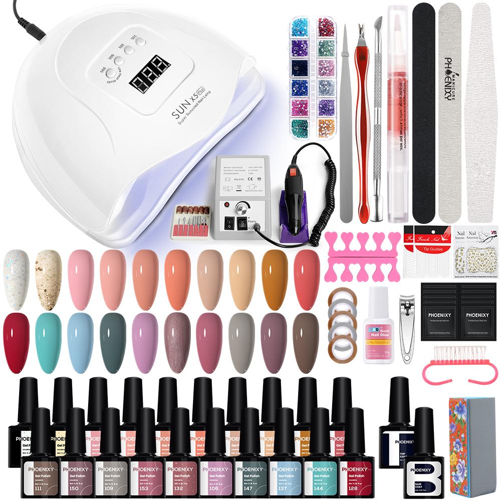 PHOENIXY Gel Nail Starter Kit 20 Colors Gel Nail Polish and 80W UV LED Lamp Nail Dryer Top Base coat Nail Art Tool Set