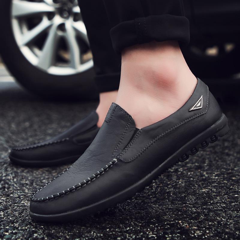 Spring and Autumn Men's Casual Leather Shoes Large Size Lazy Shoes British Cowhide Doudou Shoes Trend Men's Shoes Trend