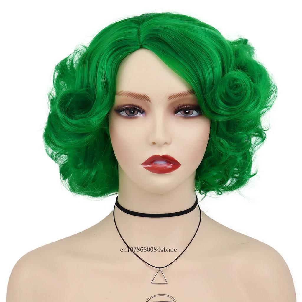 Olivgrüne Perücke für Frauen Synthetische Kurze Große Lockige Perücken Cosplay Halloween Kostümparty Flauschiger Stil Hochtemperaturfaser