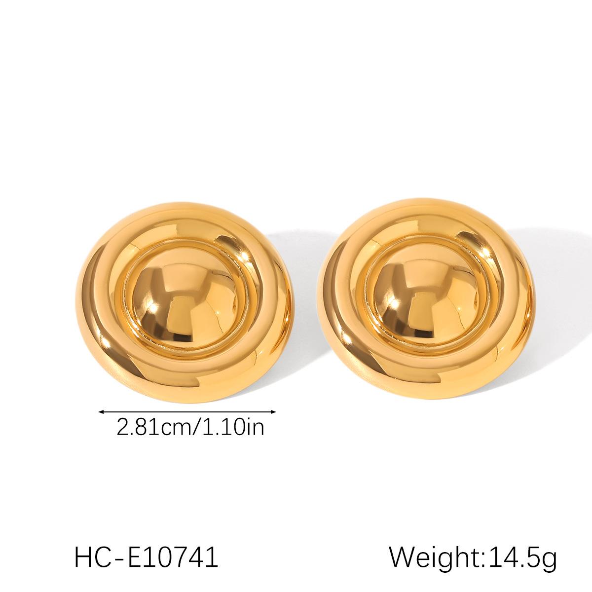 

18K Gold Polished Round Stud Earrings, Minimalist Versatile Hoop Earrings, Non-fading Titanium Steel Ear Jewelry золотой