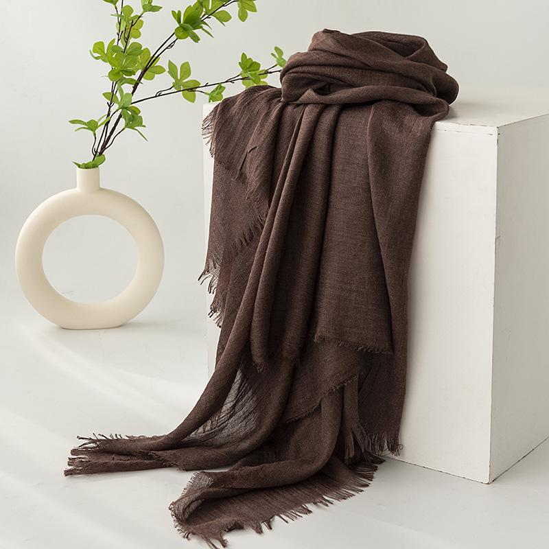 Spring & Summer Lightweight Sunscreen Shawl: Imitation Cotton-Linen, High-End Silk Gauze Scarf, Solid Color for Women