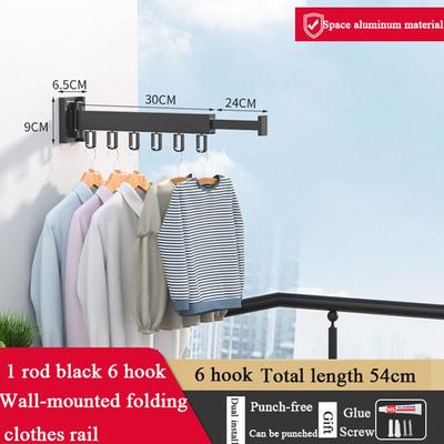 Aluminum Indoor Space Saving Wall Mount Cloth Drying Rack Folding Clothes Hanger Retractable