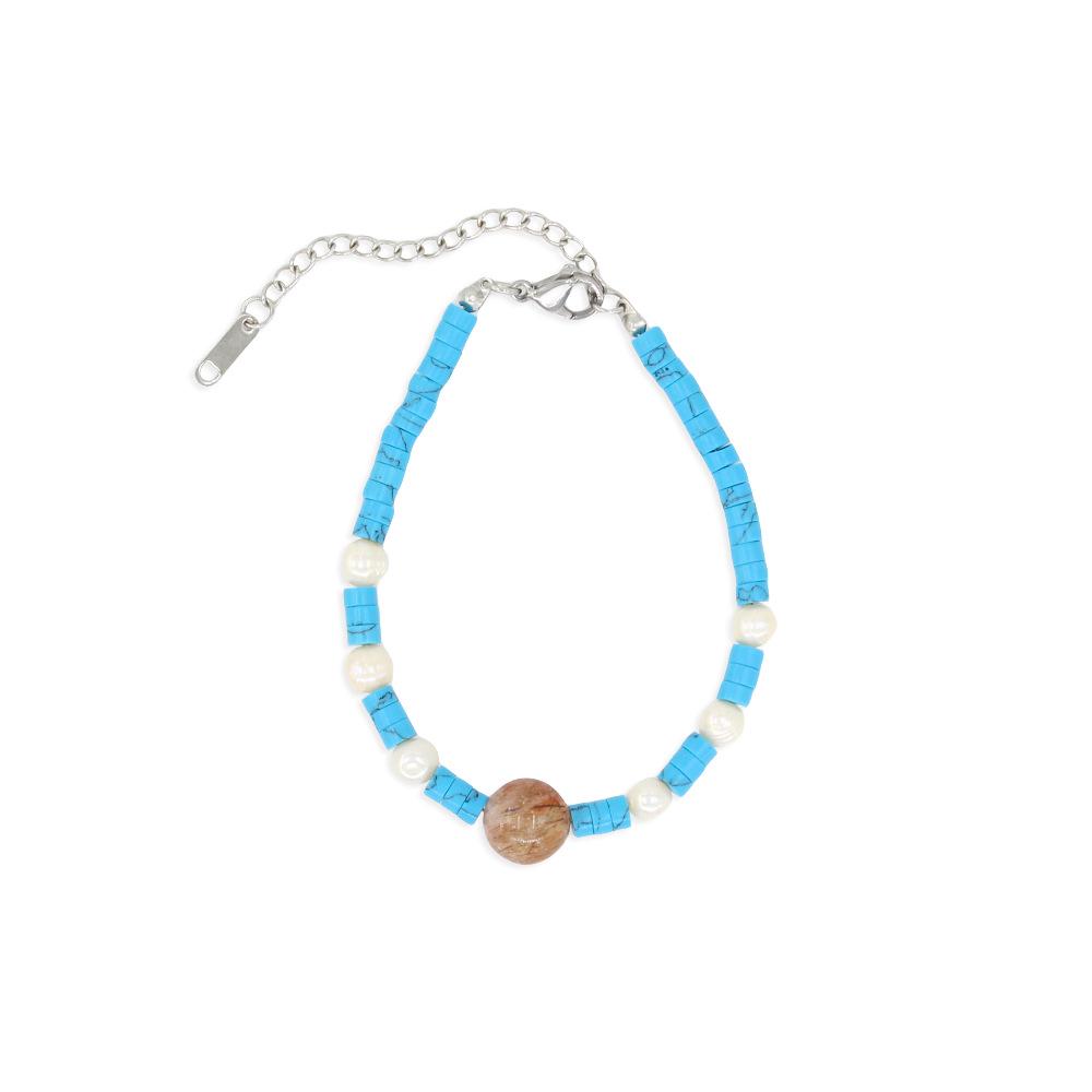 European Seaside Jewelry Set: Aquamarine, Agate & Freshwater Pearl Romantic Necklace & Bracelet for Women (2023 Collection)