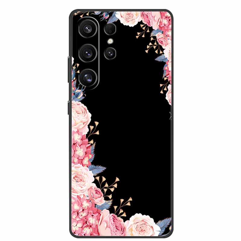 For Samsung Galaxy S26 Ultra Case Cute Floral Black Luxury Soft Silicone Back Cover For Samsung S26 Ultra Cases GalaxyS26 Ultra