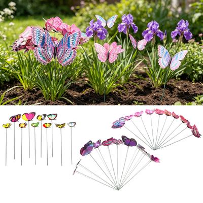 10 Pcs Butterfly Stakes 10 Inch Colorful Butterfly Garden Decoration PVC Waterproof Artificial