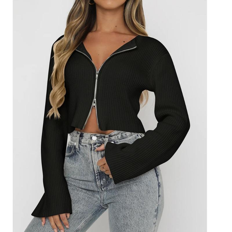 2025 Herbst und Winter Neue Kleidung Damen Einfarbig Langärmeliger Reißverschluss Strickjacke Lässiger Vielseitiger Eleganter Oberteil