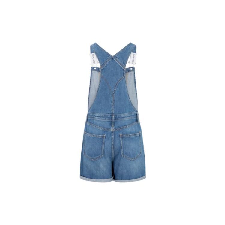 Calvin Klein Comfortable Loose-Fit Buttoned Washed Overalls Women Bottoms Denim-Blue J218840-1AA