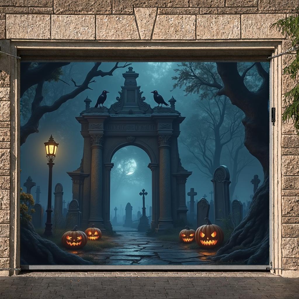 Halloween Decor Outdoor Suitable Graveyard Scene Halloween Banner LED Light Haunted House For Event Background Outdoor Event