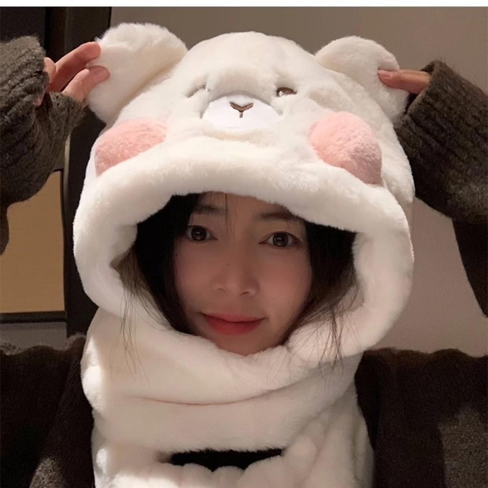 Fluffy Ear Protection Hat Warm Velvet Bucket Hat Cute Plush Bear Hat  Women