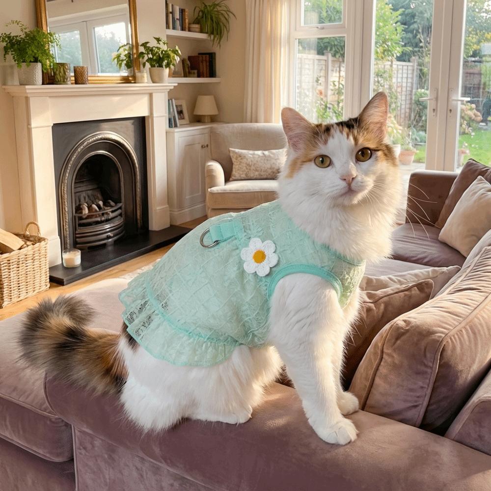 Flying Sleeves Dog Cool Dress Breathable Mesh Pet Floral Skirt Summer Pet Clothes  Spring Season