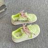 Thick-Soled Women's White Sneakers with Green Apple Accents - 2025 Versatile Casual Training Shoes