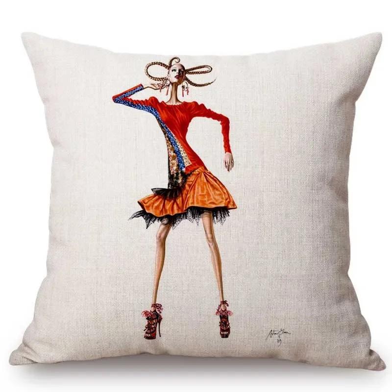 Fashion Lady Design Art Salon Beauty Store Decoration Throw Pillow Case Fashion Magazine Hand Drawing Art Girl Car Cushion Cover
