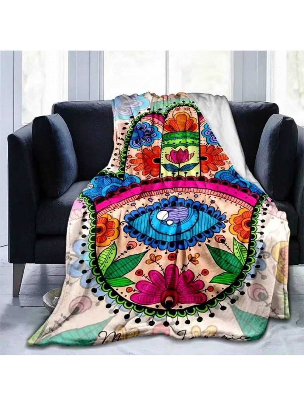 

Nazar Evil Eye Blanket Bohemian Boho Hippie Geometric Plush Soft Flannel Fleece Throw Blanket For Bedding Bedspread 75X95CM сірий колір
