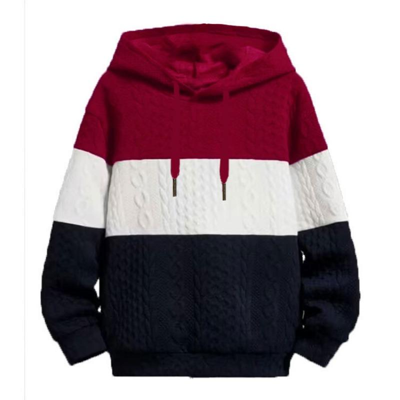 Korean Style Men S Color Block Loose Jacquard Hooded Sweatshirt