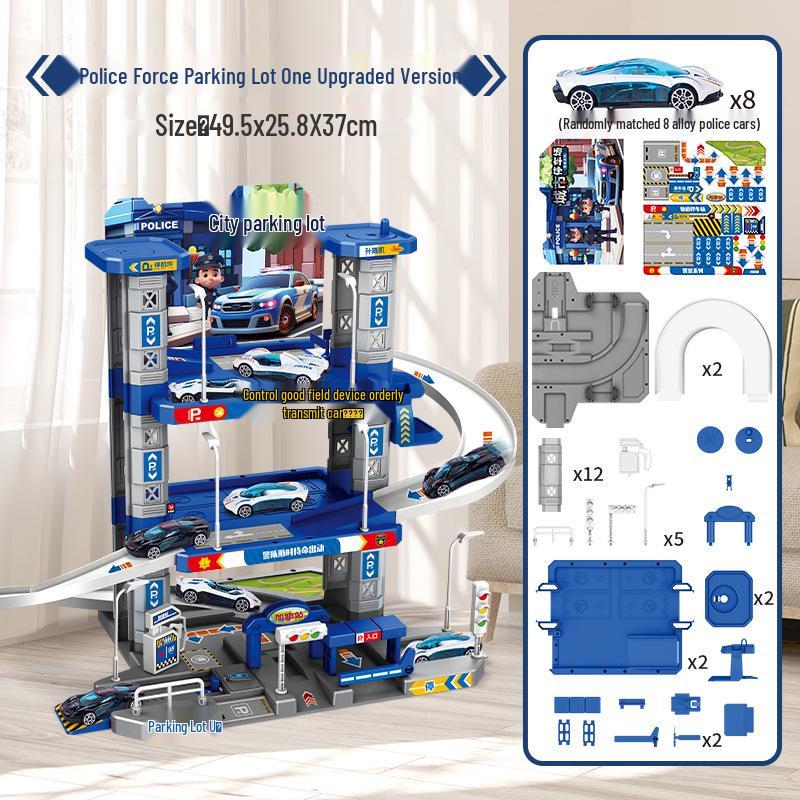 Multifunctional Police Building Blocks Set with Vehicle Launcher and Urban Rail Parking Garage