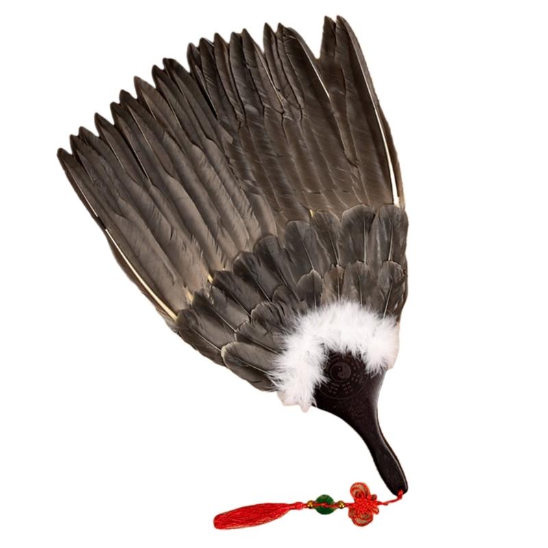 Vintage Chinese Fan Gooses Feather Wedding Party Fan Dance Feather Hand Fan Photograph Props Wood Craft Decorations Fan