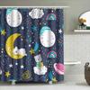 Whimsical Space Shower Curtain Kids Bedroom Decor with Moon Stars Pattern Blue Fabric Shower Curtains for Bathroom Waterproof Ho