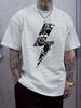 Casual Crew Neck T-shirt with Skull Lightning Print