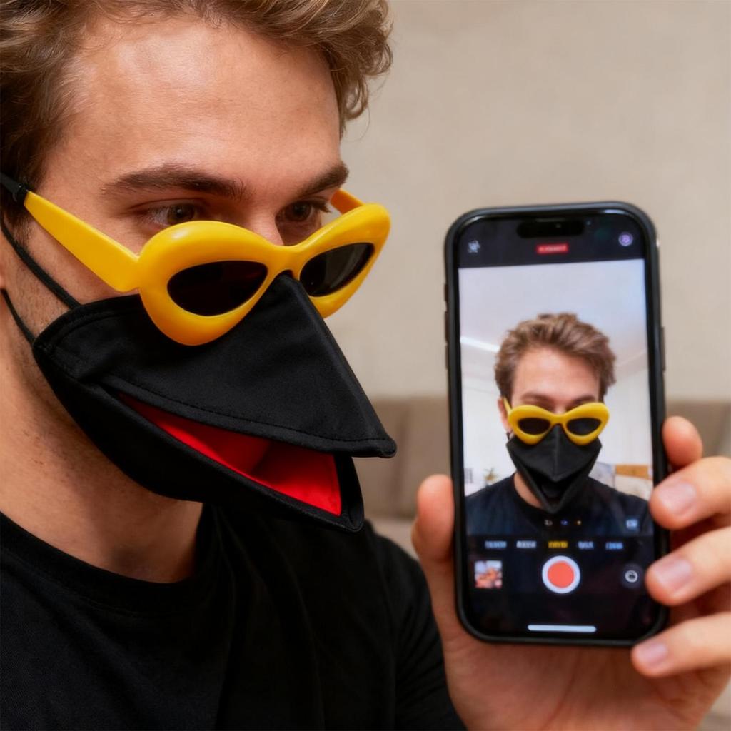 Máscara Facial Bico Headgear Feito à Mão Com Óculos de Sol Máscara Facial Engraçada Adereços de Cosplay Para Homens Mulheres Festa Festival Música Carnaval