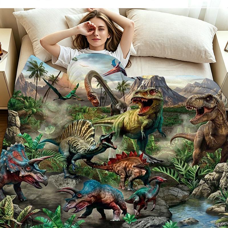 Dinosaur Print Flannel Blanket High Quality Warm Comfortable Cover for All Seasons Perfect for Gifts Home Decor