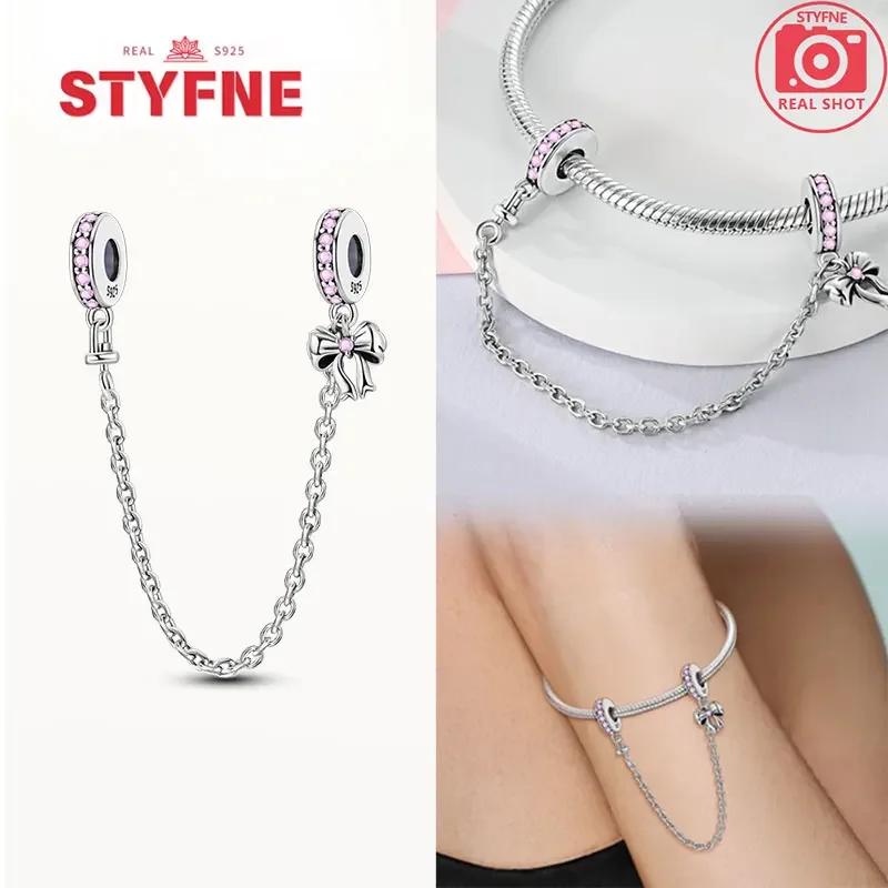 Real Silver 925 Star and Moon Flower Heart Safety Chain Wearable Jewelry Gift Bracelet DIY Beads for Women